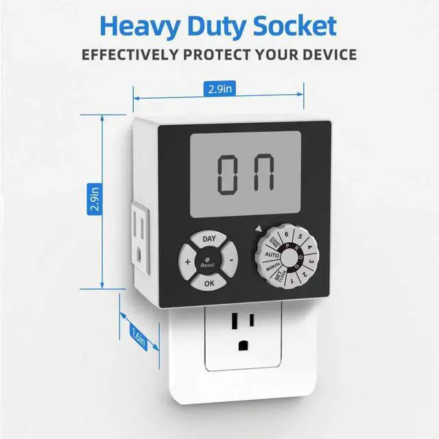 Alt view image 2 of 7 - Indoor Mechanical Outlet Timer, 3 Prong Timers for Electrical Outlets, 24-Hour Programmable Plug in Light Timer, ETL Listed (Digital, 1 Pack)