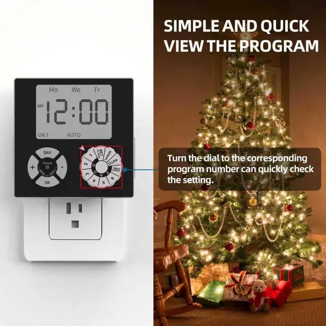 Alt view image 5 of 7 - Indoor Mechanical Outlet Timer, 3 Prong Timers for Electrical Outlets, 24-Hour Programmable Plug in Light Timer, ETL Listed (Digital, 1 Pack)