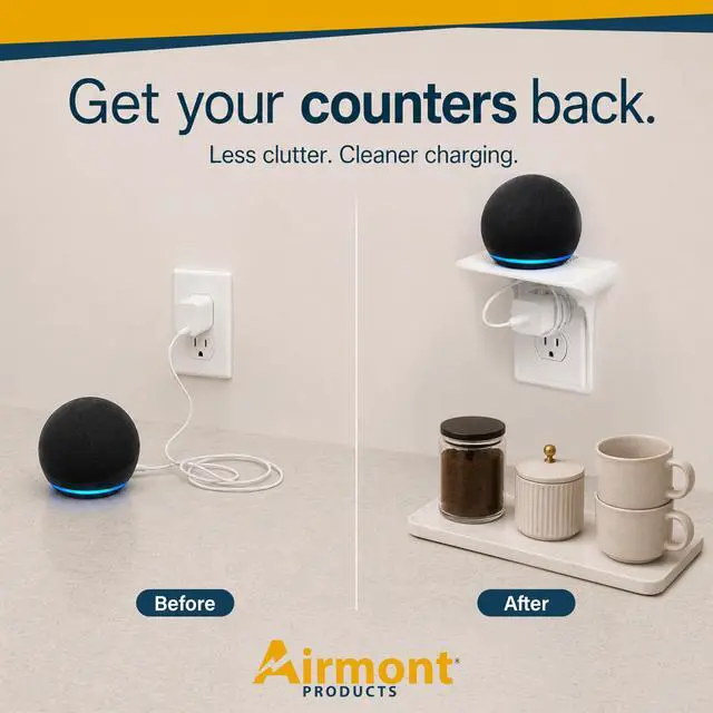 Alt view image 3 of 6 - Outlet Shelf Wall Mount Organizer for Echo Dot, HomePod Mini, Alexa and Smart Home Devices Bathroom Space Saver, Renter-Friendly for Kitchen, Bedroom, Office