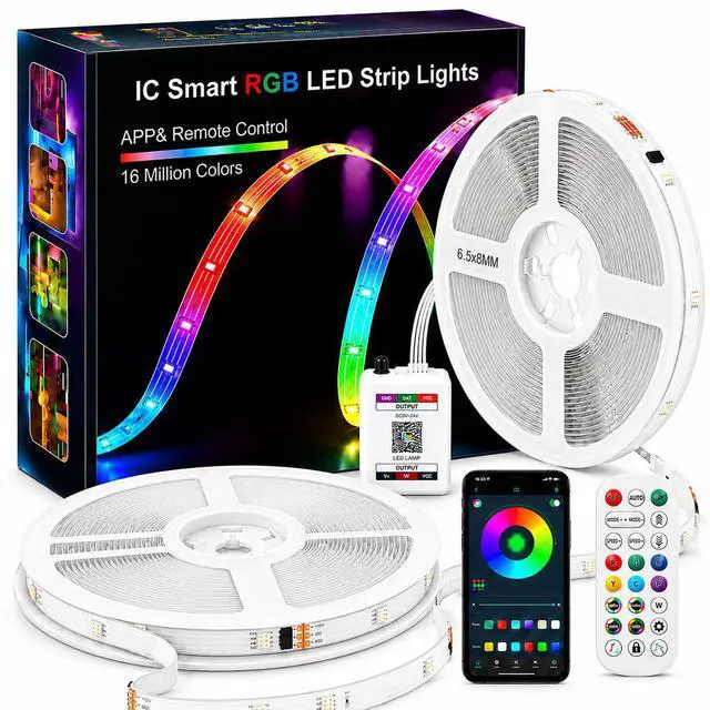 Main image of 100FT Strip Lights, Smart IC RGB LED Lights Multiple Colors on One Line, App+Remote Control, Timing, Multimodal, Music Sync, Color Changing Lights for Bedroom, Party Home Decor, (2 x 50ft)