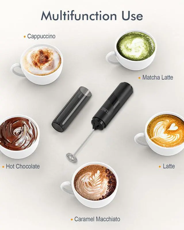 Alt view image 7 of 7 - Milk Frother Handheld with Cover, Battery-Operated Electric Foam Maker Frother Wand, Whisk Drink Mixer & Foamer for Coffee, Latte, Matcha, Hot Chocolate