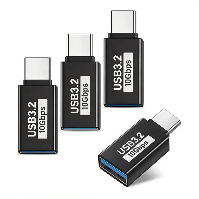 Main image of 4 Pack USB C to USB Adapter 10Gbps, USB 3.2 Male to Female Type C OTG Adapter Compatible with iPhone 17 16 15 Pro Max, MacBook Pro Air 2024, iPad Pro, Samsung Galaxy, Thunderbolt 4/3