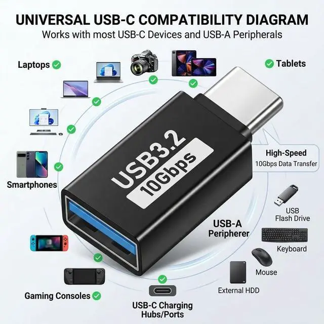 Alt view image 5 of 7 - 4 Pack USB C to USB Adapter 10Gbps, USB 3.2 Male to Female Type C OTG Adapter Compatible with iPhone 17 16 15 Pro Max, MacBook Pro Air 2024, iPad Pro, Samsung Galaxy, Thunderbolt 4/3