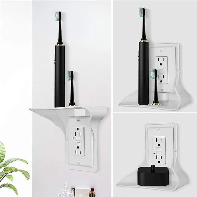 Alt view image 2 of 7 - 2 Pack Single Wall Outlet Shelf Home Wall Shelf Organizer for Outlets,No-Drill Wall Outlet Shelf,Perfect for Bathroom Kitchen Bedroom with Cord Management and Easy Installation. (White)