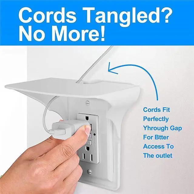 Alt view image 4 of 7 - 2 Pack Single Wall Outlet Shelf Home Wall Shelf Organizer for Outlets,No-Drill Wall Outlet Shelf,Perfect for Bathroom Kitchen Bedroom with Cord Management and Easy Installation. (White)