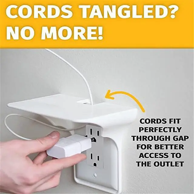 Alt view image 6 of 7 - 2 Pack Single Wall Outlet Shelf Home Wall Shelf Organizer for Outlets,No-Drill Wall Outlet Shelf,Perfect for Bathroom Kitchen Bedroom with Cord Management and Easy Installation. (White)