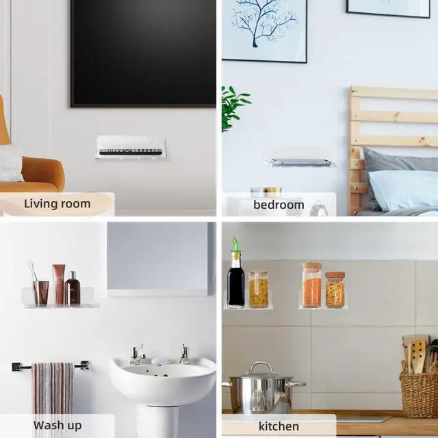 Alt view image 2 of 6 - Acrylic Small Wall Mount Floating Camera Shelf 2 Pack Baby Monitor Holder, Echo Dot 5th Wall Mount Storage, Clear Mini Flexible Shelf for Bathroom, Bedroom, Kitchen