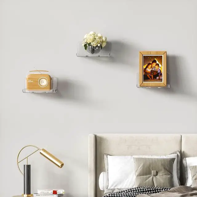 Alt view image 4 of 6 - Acrylic Small Wall Mount Floating Camera Shelf 2 Pack Baby Monitor Holder, Echo Dot 5th Wall Mount Storage, Clear Mini Flexible Shelf for Bathroom, Bedroom, Kitchen