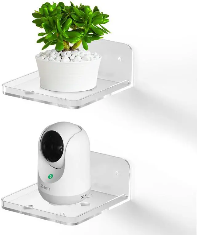 Main image of Acrylic Small Wall Mount Floating Camera Shelf 2 Pack Baby Monitor Holder, Echo Dot 5th Wall Mount Storage, Clear Mini Flexible Shelf for Bathroom, Bedroom, Kitchen