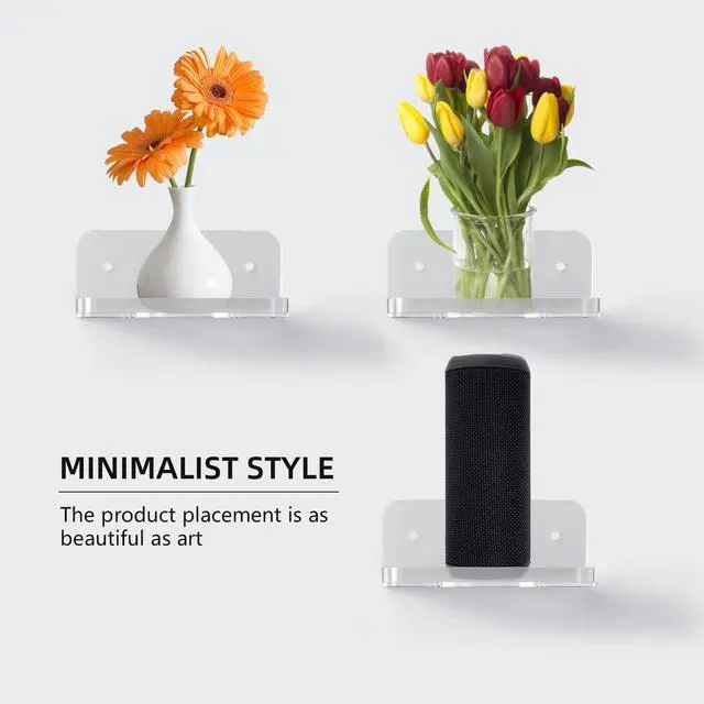 Alt view image 3 of 6 - Acrylic Small Wall Mount Floating Camera Shelf 2 Pack Baby Monitor Holder, Echo Dot 5th Wall Mount Storage, Clear Mini Flexible Shelf for Bathroom, Bedroom, Kitchen