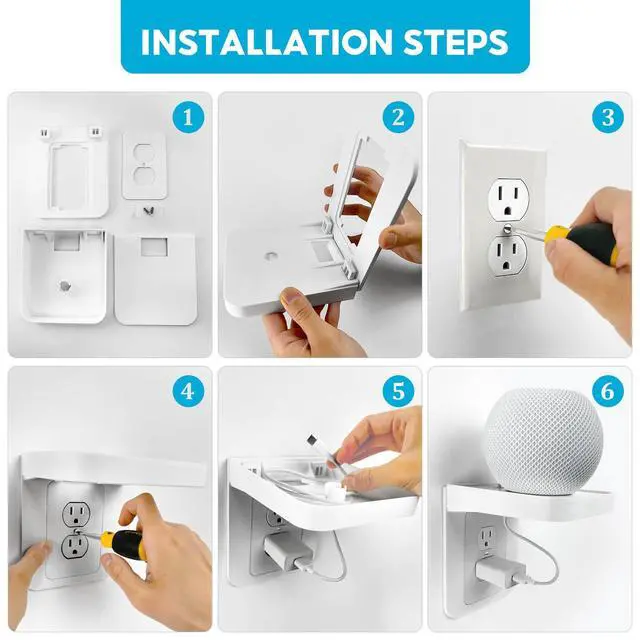 Alt view image 4 of 7 - Outlet Shelf, Standard Vertical Duplex Only, White Wall Outlet Shelf, Not for Decora, Wall Shelf Organizer for Bathroom Smart Home Space Saving Tools, Electric Toothbrush & Small Accessories(1 pack)