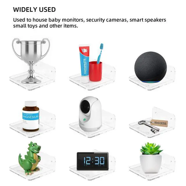 Alt view image 5 of 7 - Wall Mount Floating Shelves for 2 Pcs Camera Mini Speaker Shelf Baby Monitor - Clear Mini Shelf Flexible Use for Wall Space in Bedroom Bathroom Kitchen Living Room