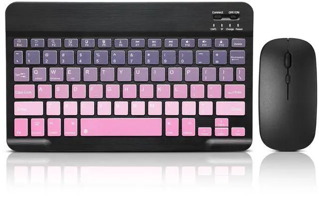Main image of Bluetooth Keyboard and Mouse Combo Rechargeable Portable Wireless Keyboard Mouse Set for Apple iPad iPhone iOS 13 and Above Samsung Tablet Phone Smartphone Android Windows (Gradient Black Pink)
