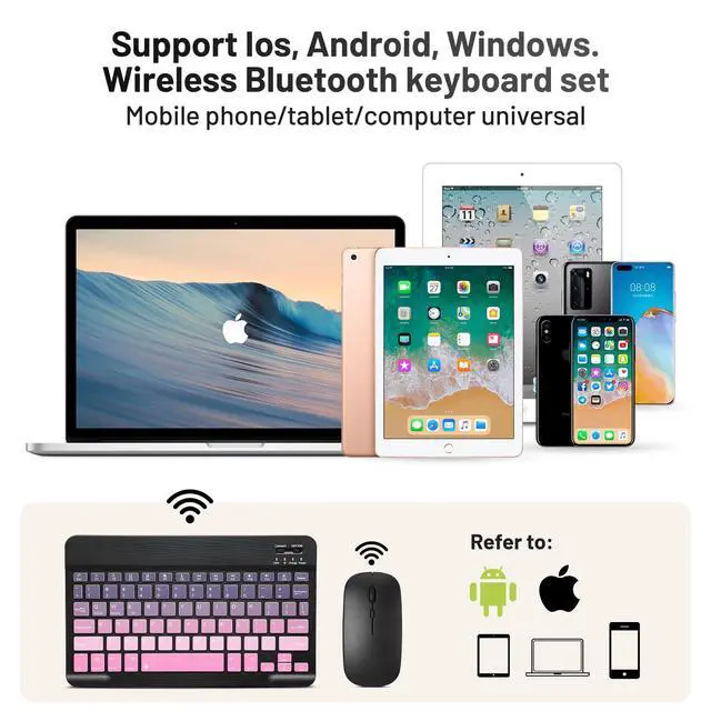 Alt view image 2 of 7 - Bluetooth Keyboard and Mouse Combo Rechargeable Portable Wireless Keyboard Mouse Set for Apple iPad iPhone iOS 13 and Above Samsung Tablet Phone Smartphone Android Windows (Gradient Black Pink)