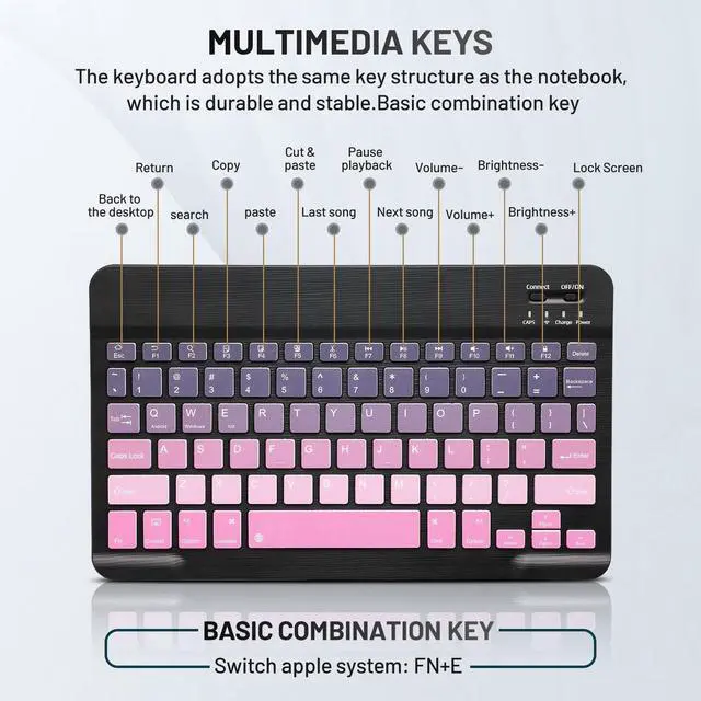Alt view image 5 of 7 - Bluetooth Keyboard and Mouse Combo Rechargeable Portable Wireless Keyboard Mouse Set for Apple iPad iPhone iOS 13 and Above Samsung Tablet Phone Smartphone Android Windows (Gradient Black Pink)
