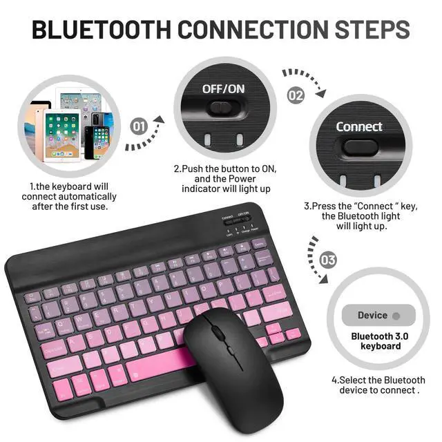 Alt view image 7 of 7 - Bluetooth Keyboard and Mouse Combo Rechargeable Portable Wireless Keyboard Mouse Set for Apple iPad iPhone iOS 13 and Above Samsung Tablet Phone Smartphone Android Windows (Gradient Black Pink)