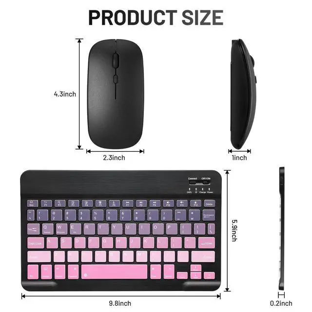 Alt view image 6 of 7 - Bluetooth Keyboard and Mouse Combo Rechargeable Portable Wireless Keyboard Mouse Set for Apple iPad iPhone iOS 13 and Above Samsung Tablet Phone Smartphone Android Windows (Gradient Black Pink)