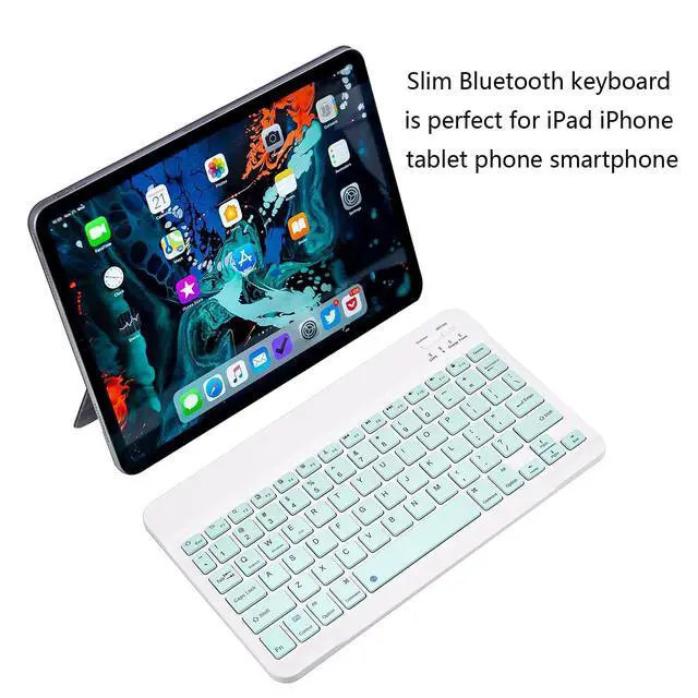 Alt view image 2 of 7 - Ultra-Slim Bluetooth Keyboard Portable Mini Wireless Keyboard Rechargeable for Apple iPad iPhone Samsung Tablet Phone Smartphone iPadOS iOS Android (10 inch Green)