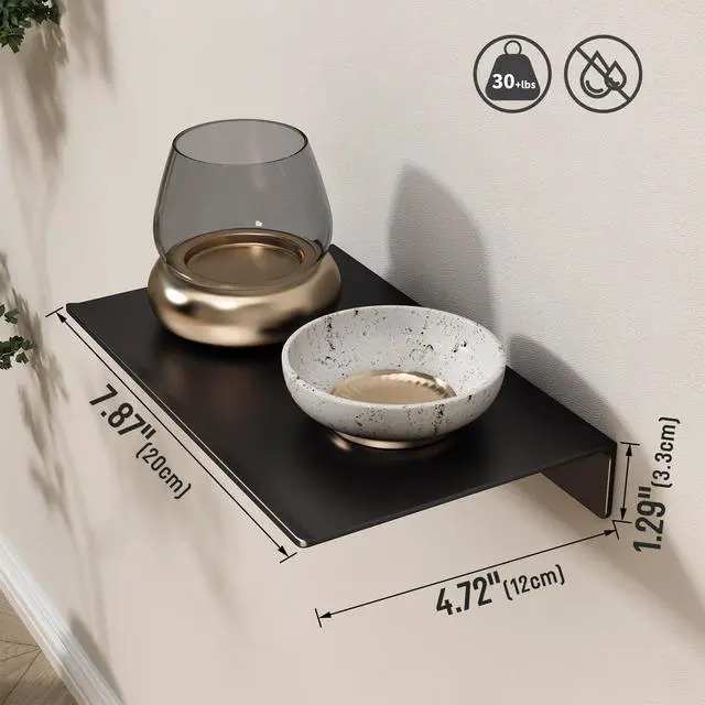Alt view image 2 of 7 - 8 inch Small Floating Shelf for Wall Organizer & Storage, Mini Display Shelf, Metal Wall Shelf for Bathroom, Living Room, Kitchen, Bedroom(Matte Black)