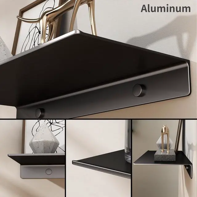 Alt view image 3 of 7 - 8 inch Small Floating Shelf for Wall Organizer & Storage, Mini Display Shelf, Metal Wall Shelf for Bathroom, Living Room, Kitchen, Bedroom(Matte Black)