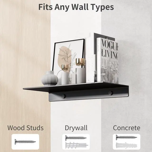 Alt view image 7 of 7 - 8 inch Small Floating Shelf for Wall Organizer & Storage, Mini Display Shelf, Metal Wall Shelf for Bathroom, Living Room, Kitchen, Bedroom(Matte Black)