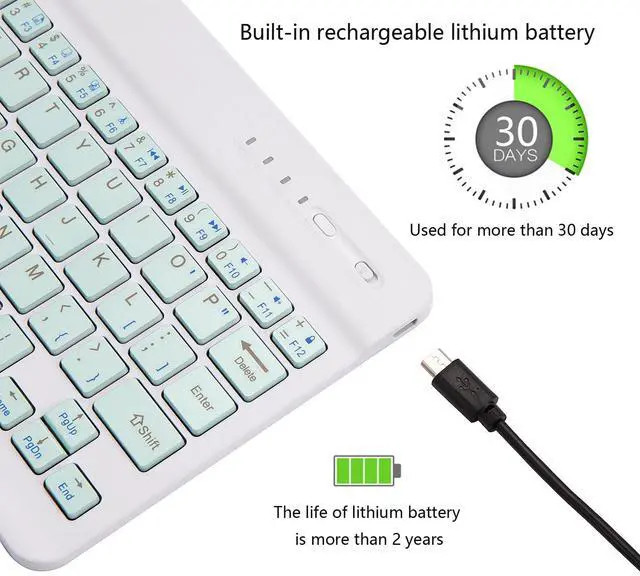 Alt view image 5 of 7 - Ultra-Slim Bluetooth Keyboard Portable Mini Wireless Keyboard Rechargeable for Apple iPad iPhone Samsung Tablet Phone Smartphone iPadOS iOS Android (10 inch Green)
