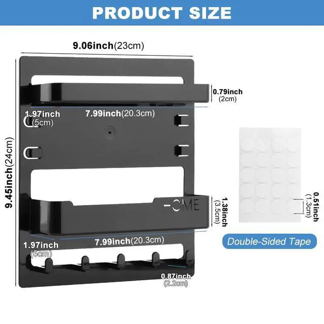 Alt view image 2 of 7 - Bedside Shelf Wall Mount & Wall Nightstand for Bedroom,9 * 9.45inch Adhesive Nightstand Wallshelf with 5 Hooks,Wall Mount Shelf for Charging Station and Remote Control Holder(Black)