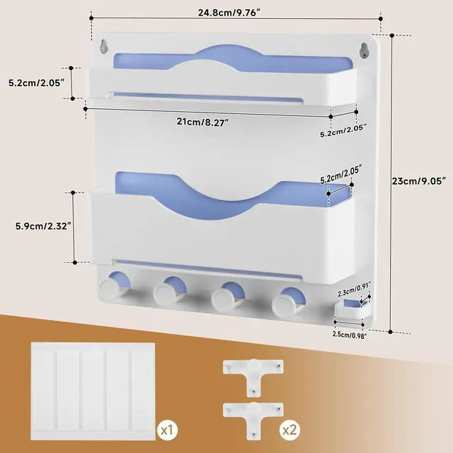 Alt view image 3 of 7 - Bedside Wall Shelf with Glasses Hooks, Adhesive Bedside Organizer Wall Mount for Dorm and Room Accessories PhoneRemoteEarphone Kindle (White)