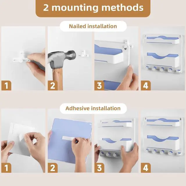 Alt view image 5 of 7 - Bedside Wall Shelf with Glasses Hooks, Adhesive Bedside Organizer Wall Mount for Dorm and Room Accessories PhoneRemoteEarphone Kindle (White)