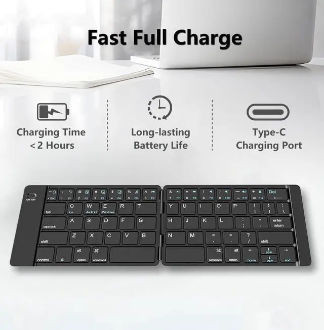 Alt view image 7 of 7 - Foldable Bluetooth Keyboard - Portable Keyboard, Rechargeable Full Size Ultra Slim Compatible iOS Android Windows Smartphone Tablet and Laptop (Only Keyboard)
