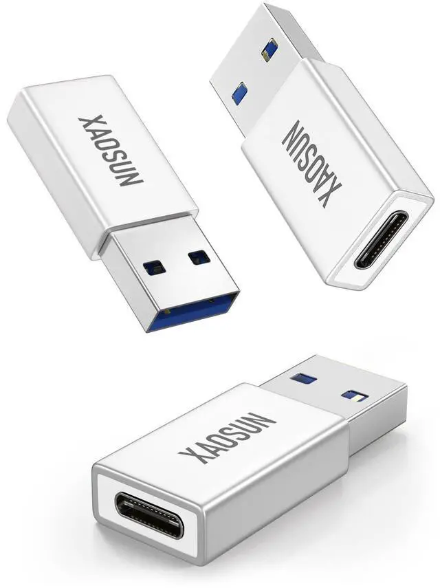 Main image of 10Gbps USB to USB C Adapter 3 Pack, 3.1 USBC Female to USB Male Adapter, One-Sided SuperSpeed Data Sync, 100W Fast Charging for iPhone 16 15 14 13, Laptop, Charger, Quest Link, etc, Sliver