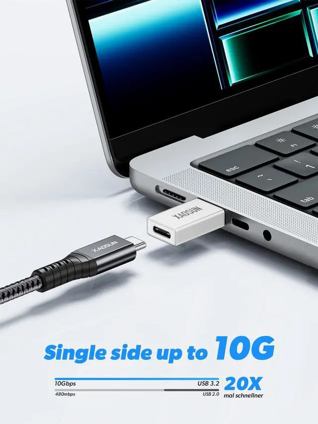 Alt view image 2 of 6 - 10Gbps USB to USB C Adapter 3 Pack, 3.1 USBC Female to USB Male Adapter, One-Sided SuperSpeed Data Sync, 100W Fast Charging for iPhone 16 15 14 13, Laptop, Charger, Quest Link, etc, Sliver