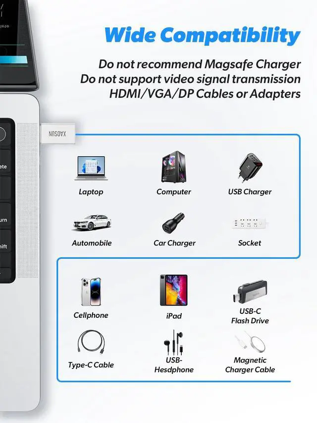 Alt view image 5 of 6 - 10Gbps USB to USB C Adapter 3 Pack, 3.1 USBC Female to USB Male Adapter, One-Sided SuperSpeed Data Sync, 100W Fast Charging for iPhone 16 15 14 13, Laptop, Charger, Quest Link, etc, Sliver