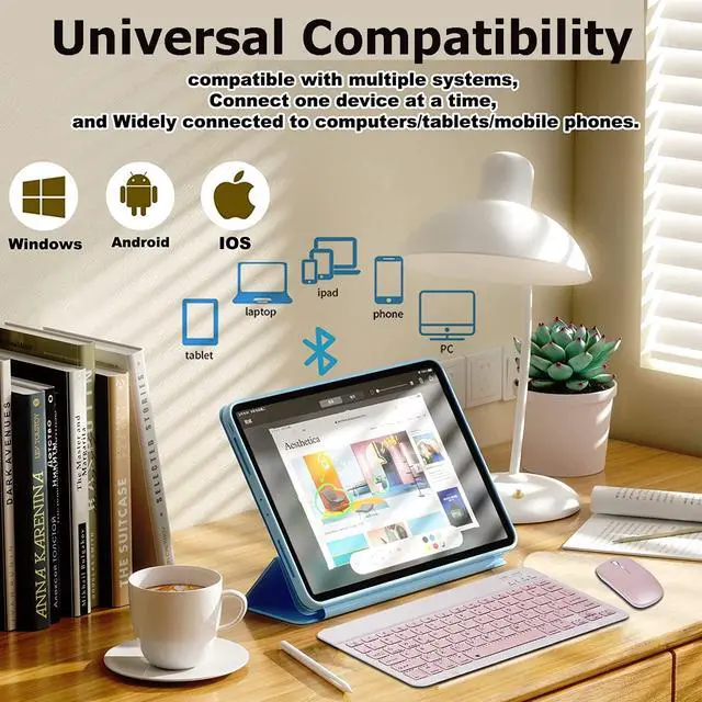 Alt view image 4 of 7 - Bluetooth Wireless Keyboard and Mouse Combo,Ultra-Slim Ergonomic Small Rechargeable Bluetooth Keyboard Mouse Set for Apple iPad iPhone Samsung Tablet Phone Android PC Computer Mac Smartphone(Pink)