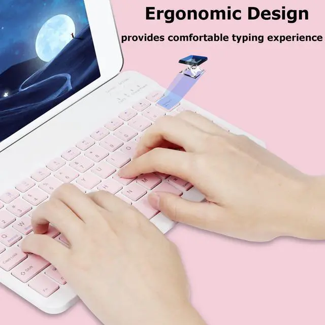 Alt view image 7 of 7 - Bluetooth Wireless Keyboard and Mouse Combo,Ultra-Slim Ergonomic Small Rechargeable Bluetooth Keyboard Mouse Set for Apple iPad iPhone Samsung Tablet Phone Android PC Computer Mac Smartphone(Pink)