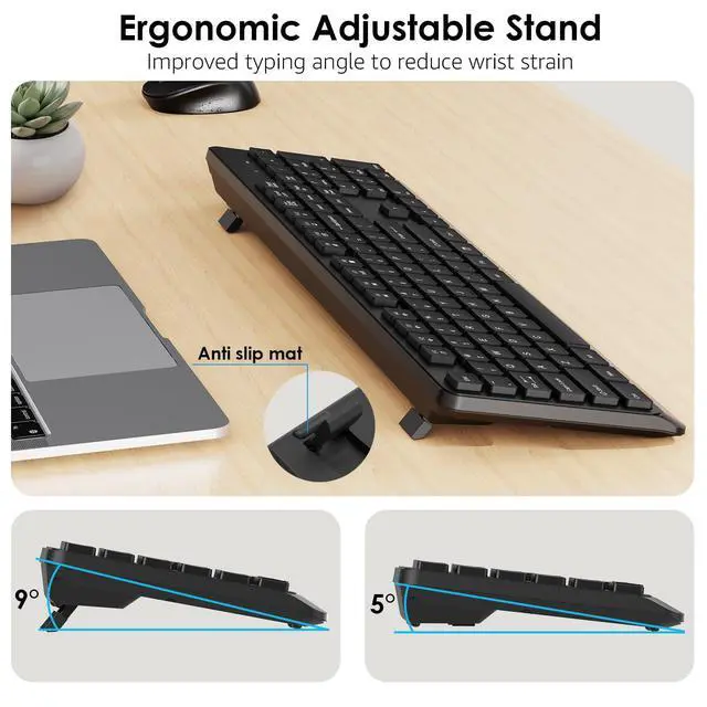 Alt view image 3 of 7 - BKA BYA Wireless Keyboard and Mouse Combo,Full Size Quiet Bluetooth Keyboard and Mouse, 2.4GHz USB Receiver, Cordless Silent Keyboard and Mouse for PC, Windows, MAC, Laptop, Black