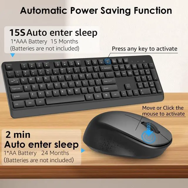 Alt view image 6 of 7 - BKA BYA Wireless Keyboard and Mouse Combo,Full Size Quiet Bluetooth Keyboard and Mouse, 2.4GHz USB Receiver, Cordless Silent Keyboard and Mouse for PC, Windows, MAC, Laptop, Black