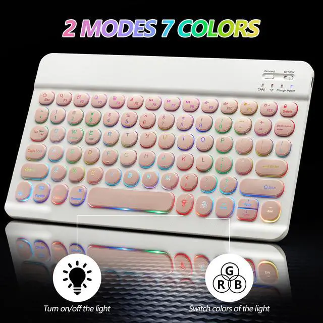 Alt view image 5 of 7 - Bluetooth Keyboard and Mouse Combo for iPad - Rechargeable Wireless Keyboard & Mouse with 7-Color Backlit Compatible with iPad 9th/8th Gen, iPad Pro/Air/Mini, iPhone14/13/12 Pro, Round Keys Pink