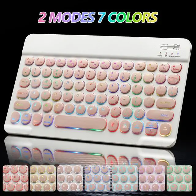 Alt view image 4 of 7 - Bluetooth Keyboard and Mouse Combo for iPad - Rechargeable Wireless Keyboard & Mouse with 7-Color Backlit Compatible with iPad 9th/8th Gen, iPad Pro/Air/Mini, iPhone14/13/12 Pro, Round Keys Pink