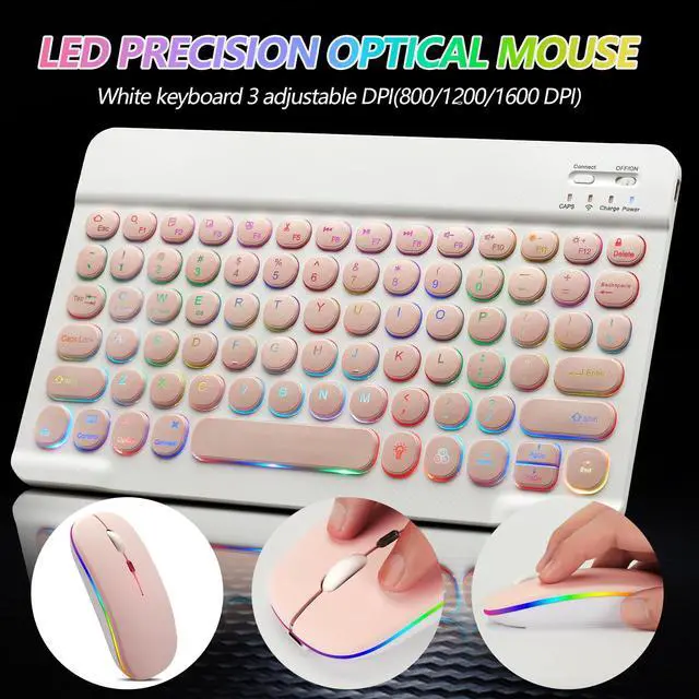Alt view image 6 of 7 - Bluetooth Keyboard and Mouse Combo for iPad - Rechargeable Wireless Keyboard & Mouse with 7-Color Backlit Compatible with iPad 9th/8th Gen, iPad Pro/Air/Mini, iPhone14/13/12 Pro, Round Keys Pink