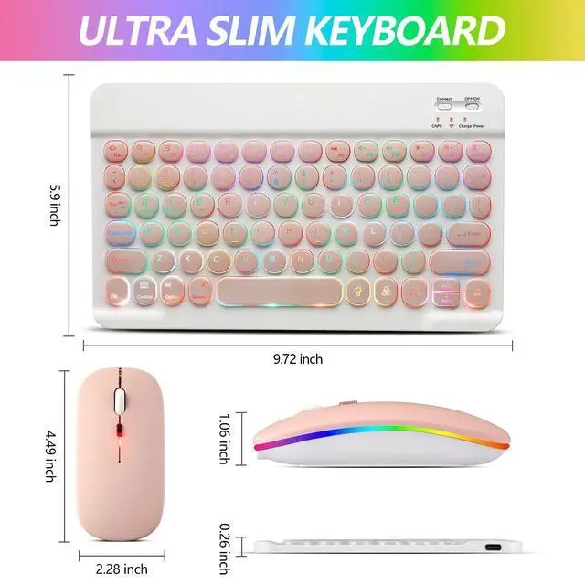 Alt view image 7 of 7 - Bluetooth Keyboard and Mouse Combo for iPad - Rechargeable Wireless Keyboard & Mouse with 7-Color Backlit Compatible with iPad 9th/8th Gen, iPad Pro/Air/Mini, iPhone14/13/12 Pro, Round Keys Pink