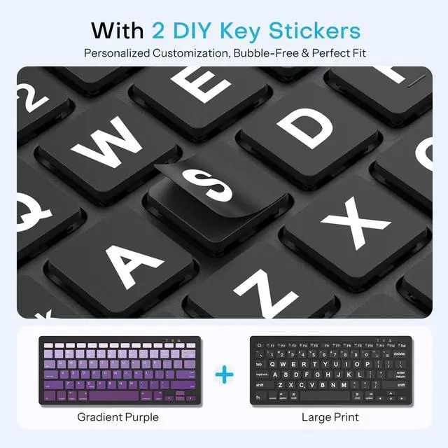 Alt view image 7 of 7 - Rechargeable Compact Bluetooth Keyboard for iPad, Adjustable Stand, Key Stickers, Slim Portable Wireless Keyboard for iPhone and iPad Pro/Air/Mini, Ideal for Study, Travel and Office, Black