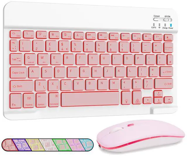 Main image of 7 Colors Backlit Bluetooth Keyboard and Mouse Combo for iPad Pro/Air/Mini, Ultra-Slim Rechargeable Wireless Keyboard and Mouse for iPhone 15/14/13 Pro/Samsung/PC/Laptop/iOS/Windows/Android,PK