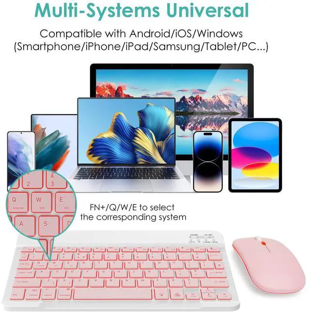 Alt view image 2 of 7 - 7 Colors Backlit Bluetooth Keyboard and Mouse Combo for iPad Pro/Air/Mini, Ultra-Slim Rechargeable Wireless Keyboard and Mouse for iPhone 15/14/13 Pro/Samsung/PC/Laptop/iOS/Windows/Android,PK
