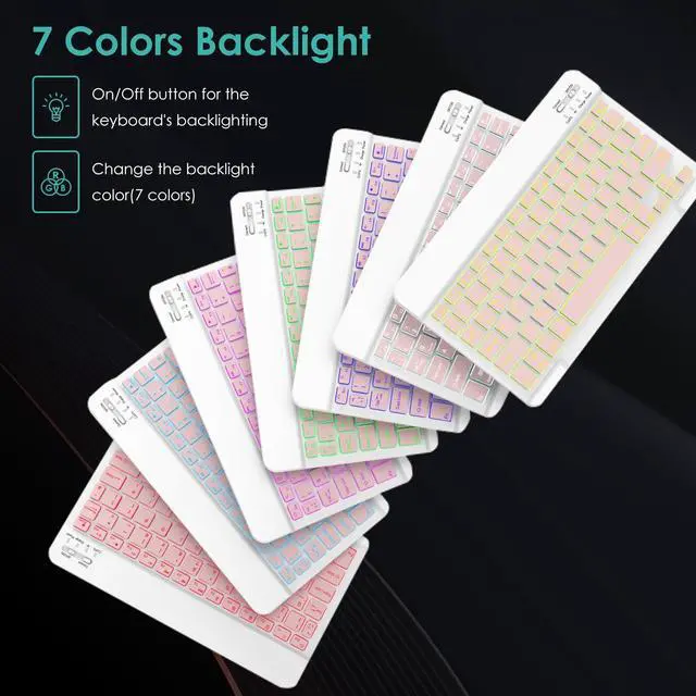 Alt view image 3 of 7 - 7 Colors Backlit Bluetooth Keyboard and Mouse Combo for iPad Pro/Air/Mini, Ultra-Slim Rechargeable Wireless Keyboard and Mouse for iPhone 15/14/13 Pro/Samsung/PC/Laptop/iOS/Windows/Android,PK