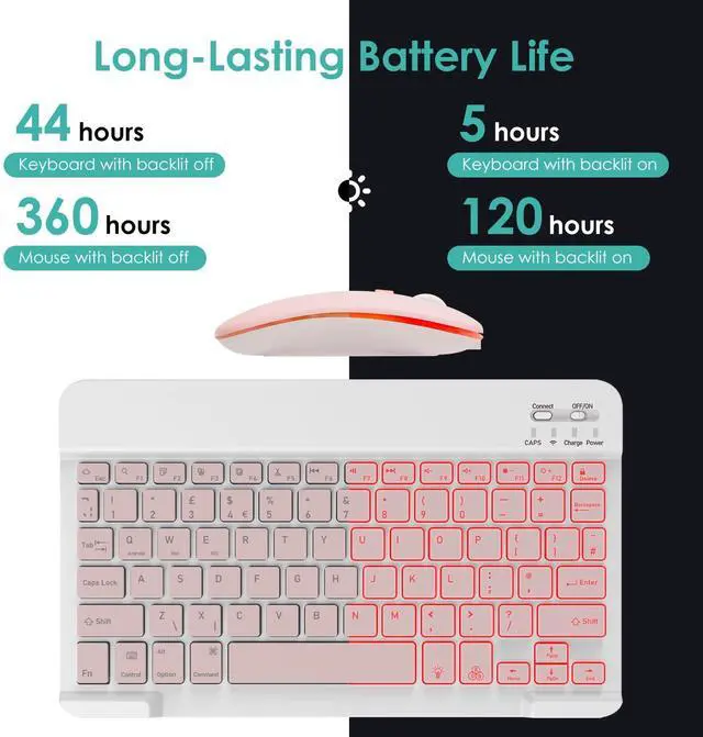Alt view image 4 of 7 - 7 Colors Backlit Bluetooth Keyboard and Mouse Combo for iPad Pro/Air/Mini, Ultra-Slim Rechargeable Wireless Keyboard and Mouse for iPhone 15/14/13 Pro/Samsung/PC/Laptop/iOS/Windows/Android,PK