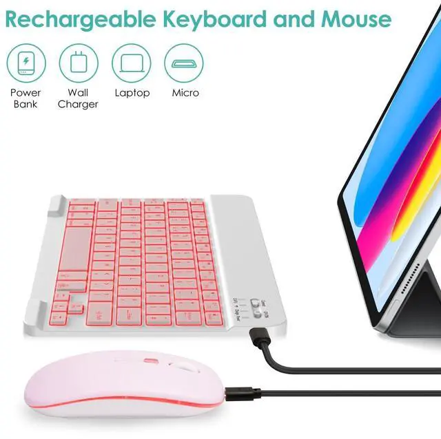 Alt view image 5 of 7 - 7 Colors Backlit Bluetooth Keyboard and Mouse Combo for iPad Pro/Air/Mini, Ultra-Slim Rechargeable Wireless Keyboard and Mouse for iPhone 15/14/13 Pro/Samsung/PC/Laptop/iOS/Windows/Android,PK