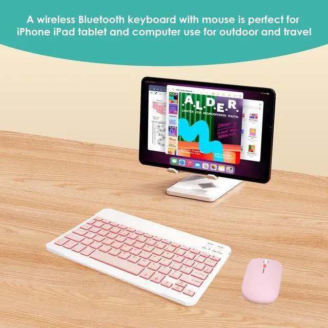Alt view image 6 of 7 - 7 Colors Backlit Bluetooth Keyboard and Mouse Combo for iPad Pro/Air/Mini, Ultra-Slim Rechargeable Wireless Keyboard and Mouse for iPhone 15/14/13 Pro/Samsung/PC/Laptop/iOS/Windows/Android,PK