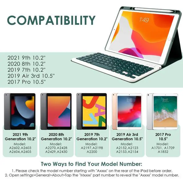 Alt view image 2 of 7 - Wireless Keyboard Case with Mouse for iPad 10.2" 9th 8th 7th Generation, Detachable Bluetooth Keyboard with Pencil Holder for iPad 10.2 Inch/iPad Air 10.5"(3rd Gen)/iPad Pro 10.5 in, Dark Green