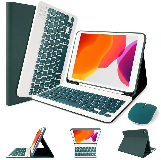 Main image of Wireless Keyboard Case with Mouse for iPad 10.2" 9th 8th 7th Generation, Detachable Bluetooth Keyboard with Pencil Holder for iPad 10.2 Inch/iPad Air 10.5"(3rd Gen)/iPad Pro 10.5 in, Dark Green